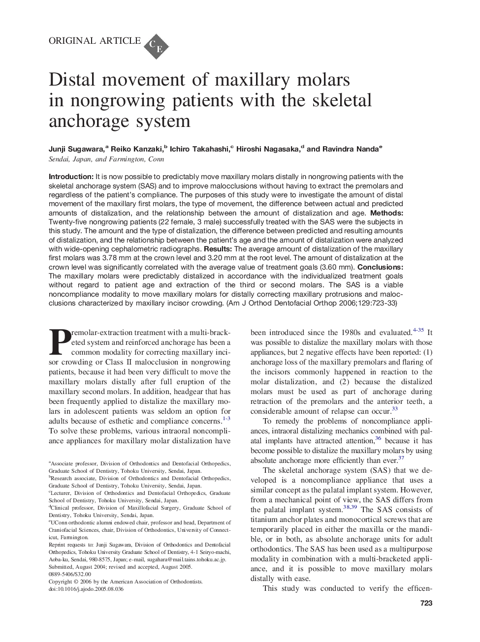 Distal movement of maxillary molars in nongrowing patients with the skeletal anchorage system