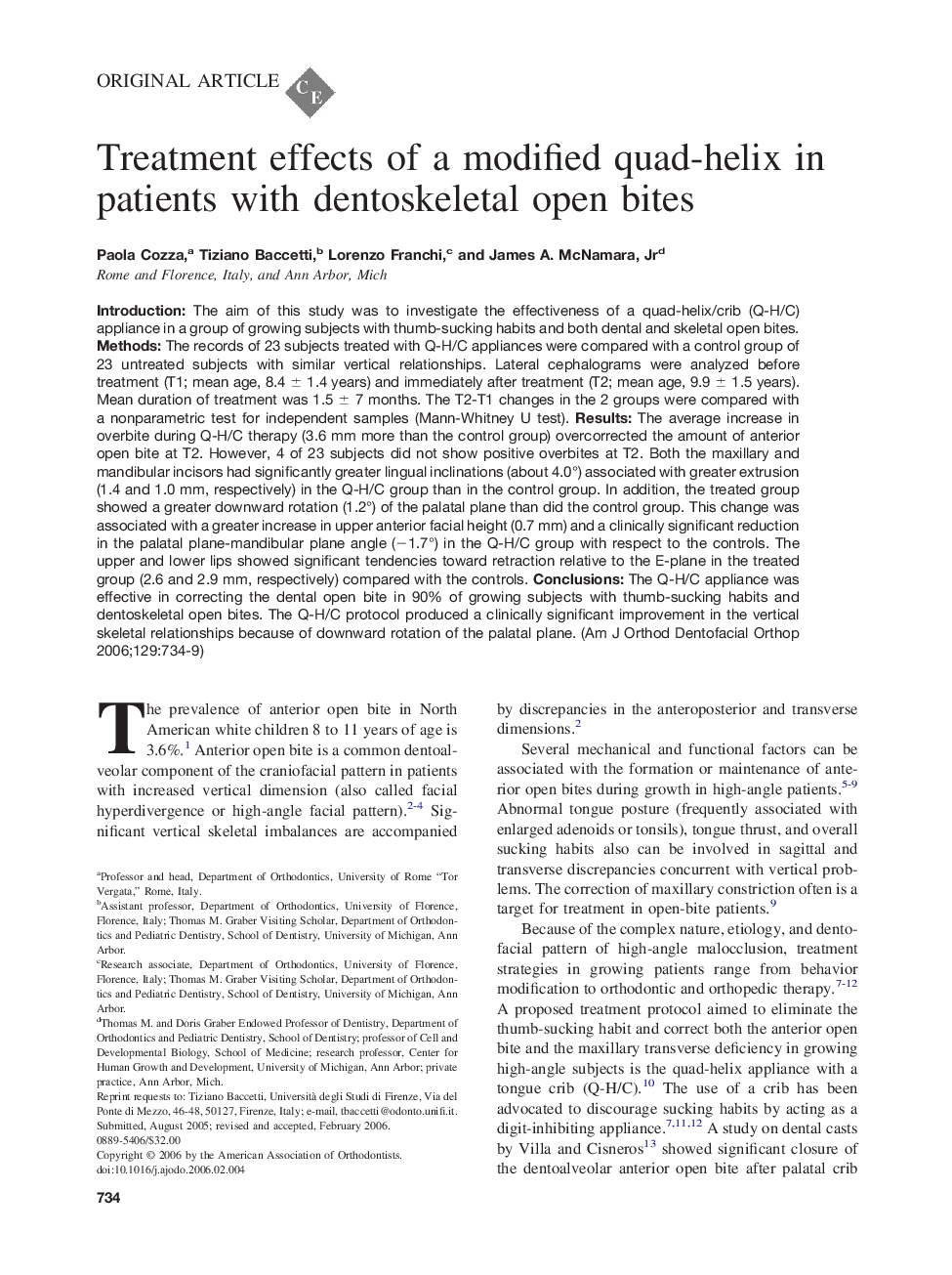 Treatment effects of a modified quad-helix in patients with dentoskeletal open bites