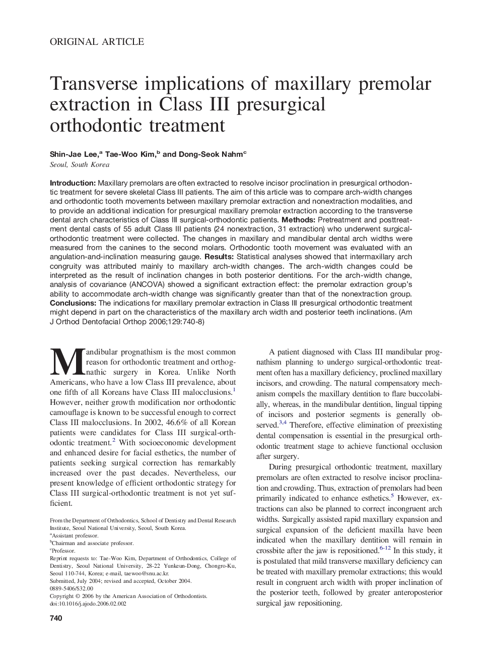 Transverse implications of maxillary premolar extraction in Class III presurgical orthodontic treatment