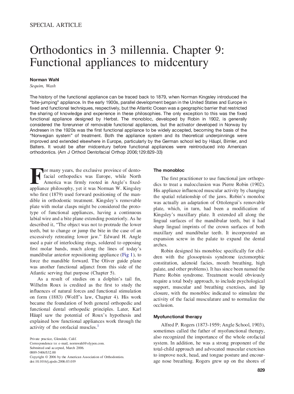 Orthodontics in 3 millennia. Chapter 9: Functional appliances to midcentury 