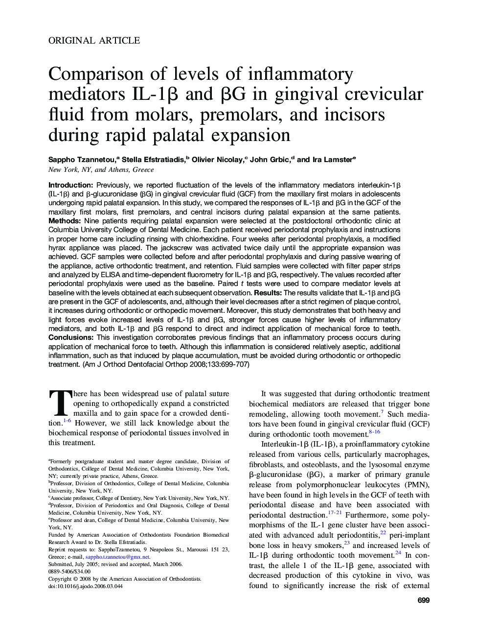 Comparison of levels of inflammatory mediators IL-1β and βG in gingival crevicular fluid from molars, premolars, and incisors during rapid palatal expansion 