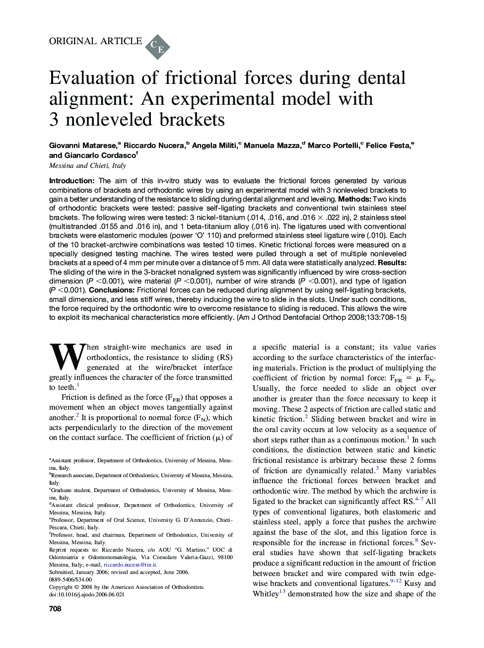 Evaluation of frictional forces during dental alignment: An experimental model with 3 nonleveled brackets