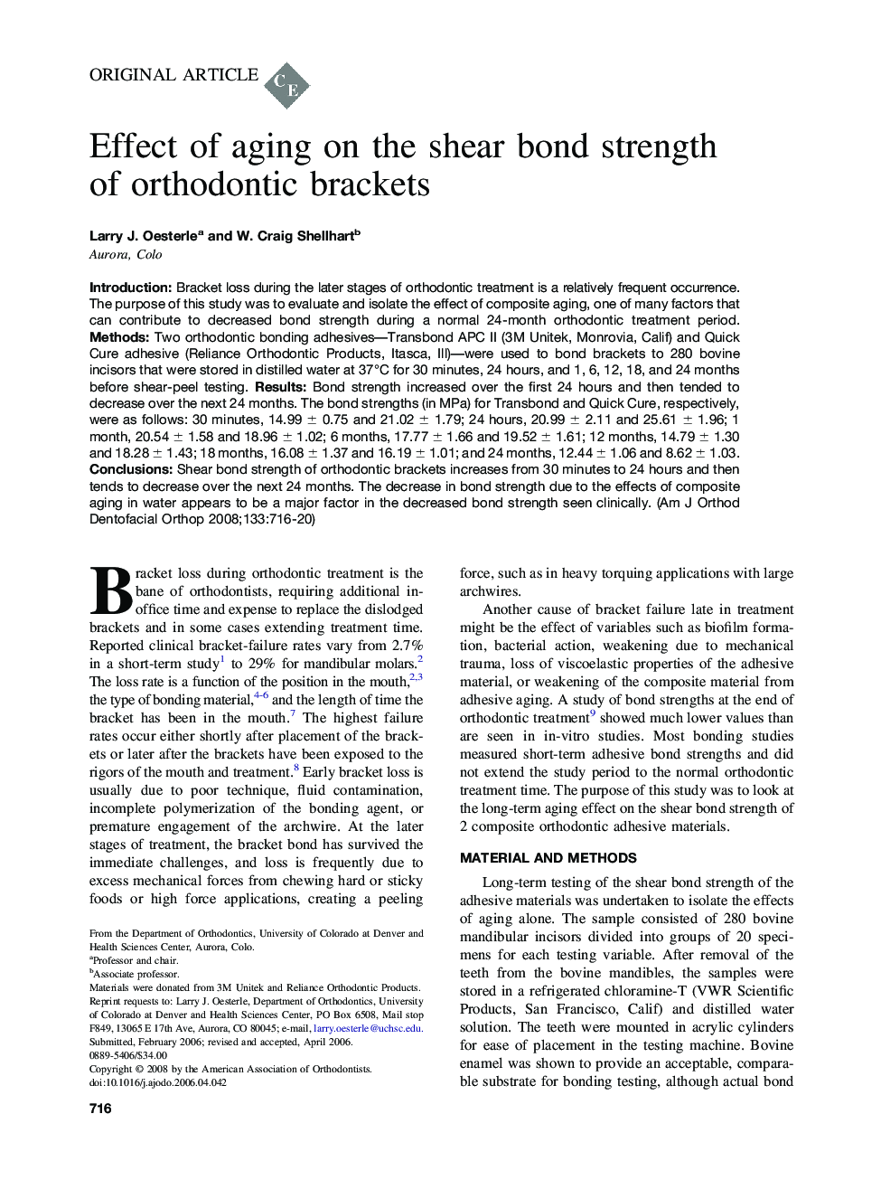 Effect of aging on the shear bond strength of orthodontic brackets 