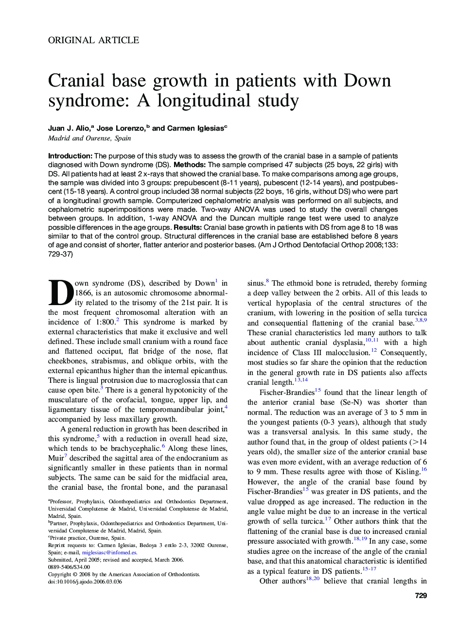 Cranial base growth in patients with Down syndrome: A longitudinal study