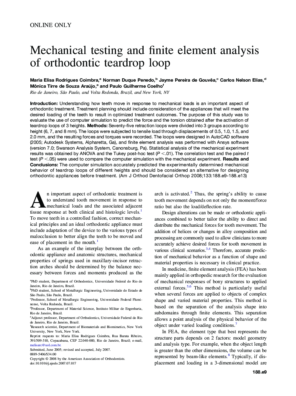 Mechanical testing and finite element analysis of orthodontic teardrop loop