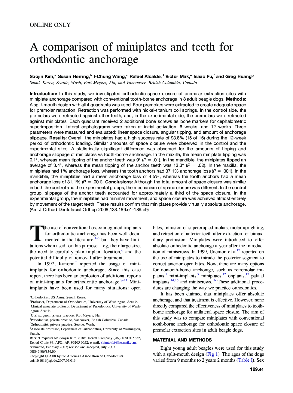 A comparison of miniplates and teeth for orthodontic anchorage