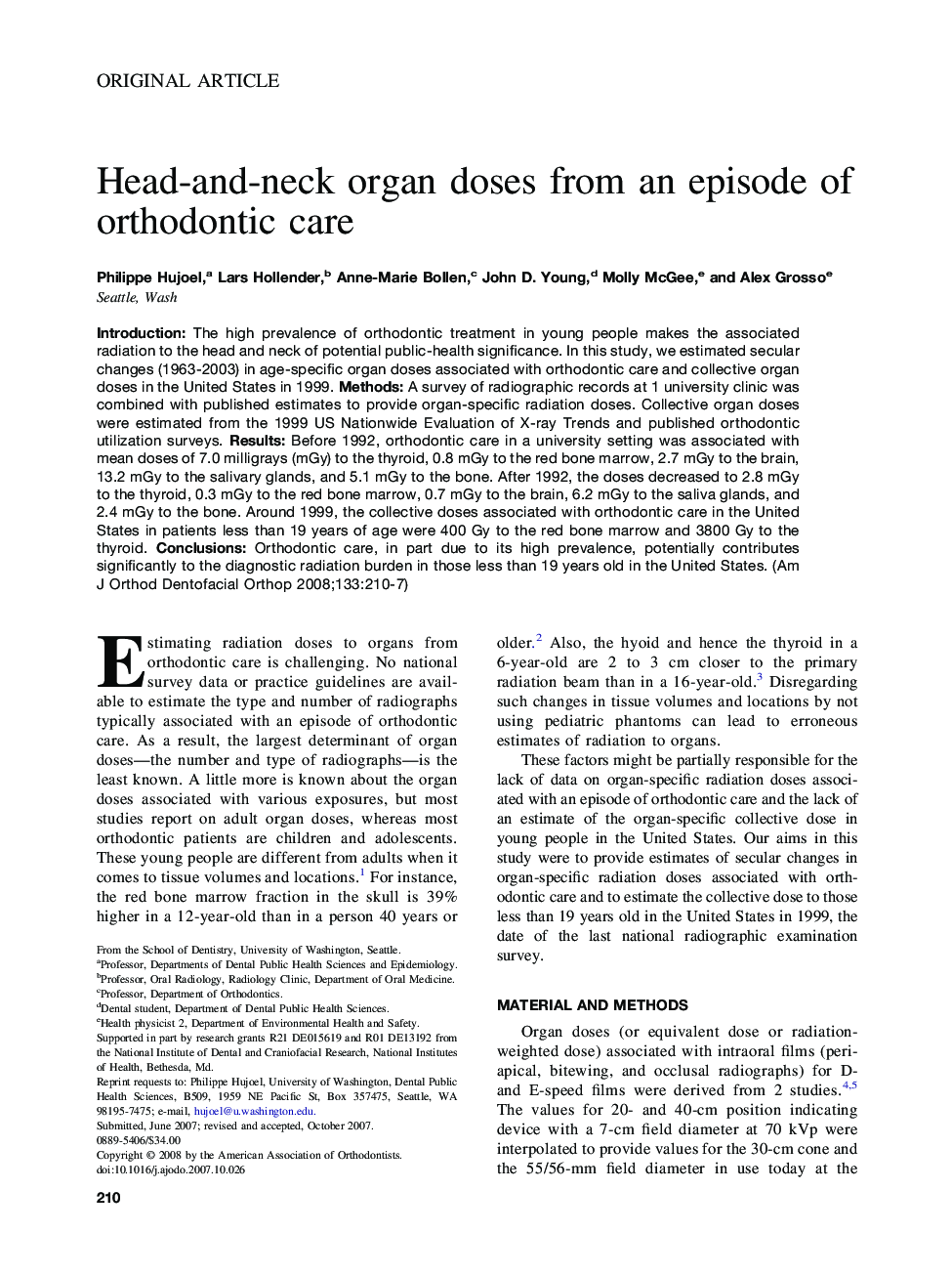 Head-and-neck organ doses from an episode of orthodontic care 