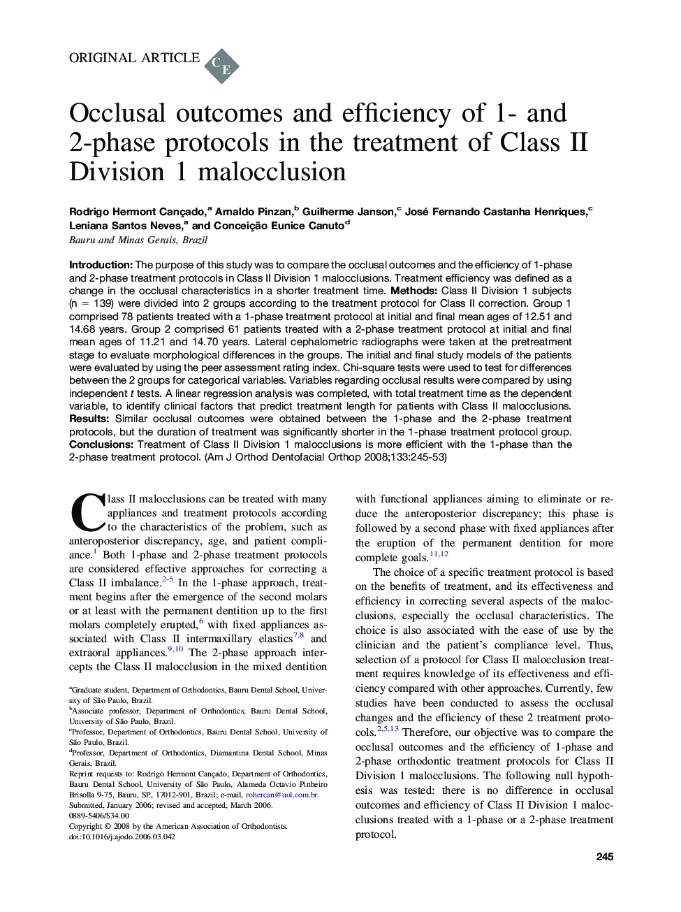 Occlusal outcomes and efficiency of 1- and 2-phase protocols in the treatment of Class II Division 1 malocclusion