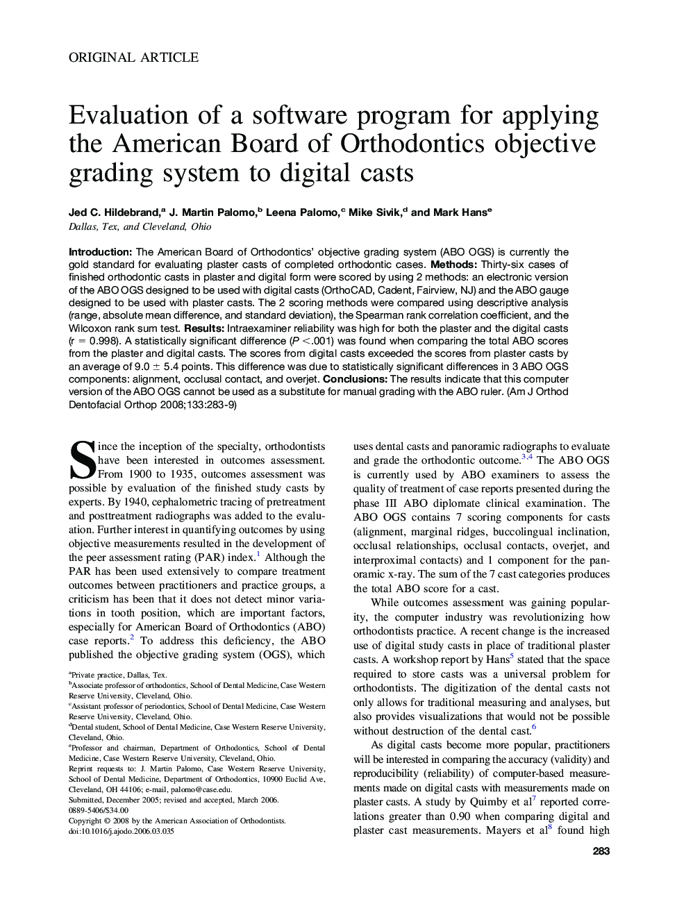 Evaluation of a software program for applying the American Board of Orthodontics objective grading system to digital casts