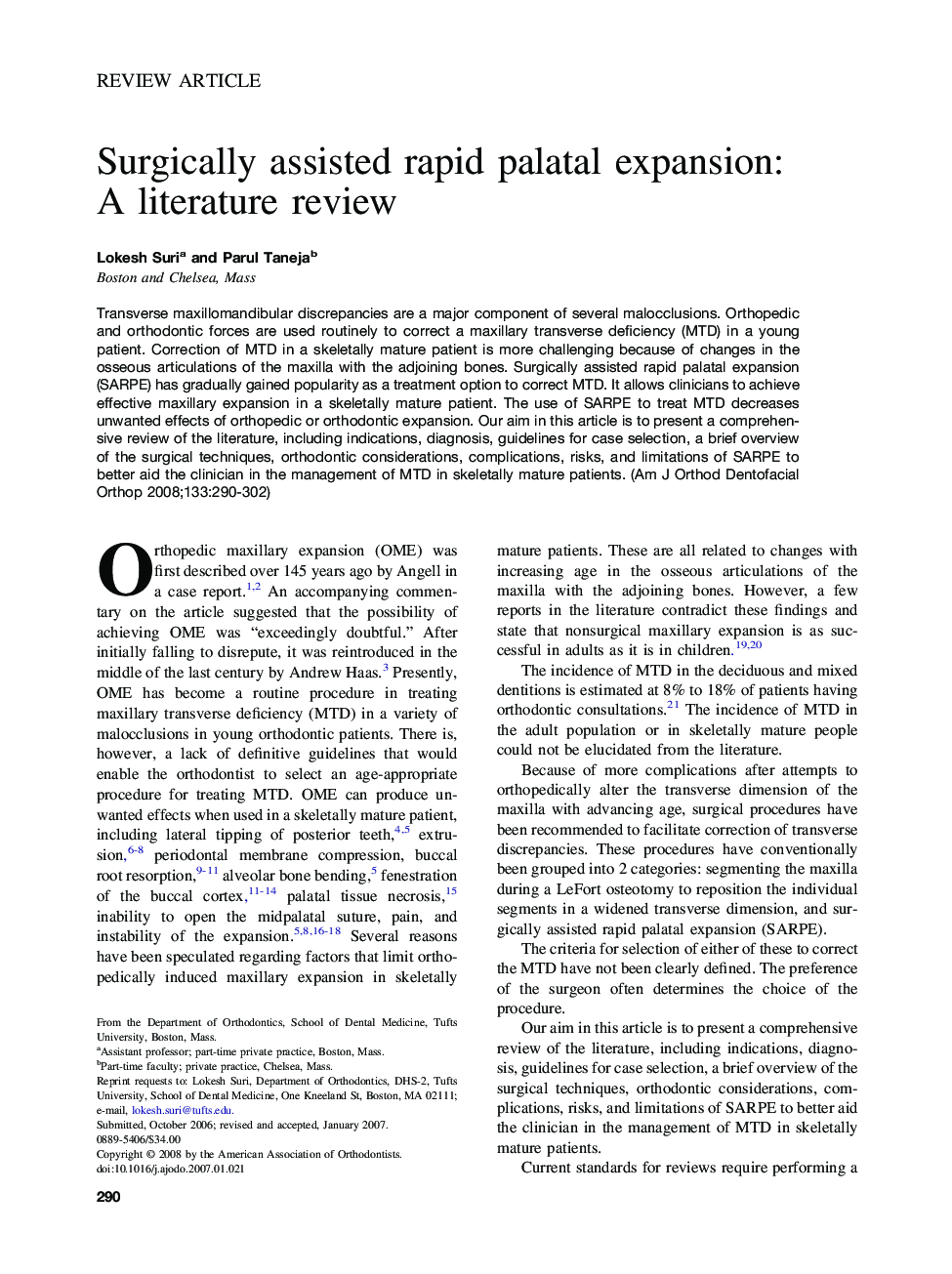 Surgically assisted rapid palatal expansion: A literature review