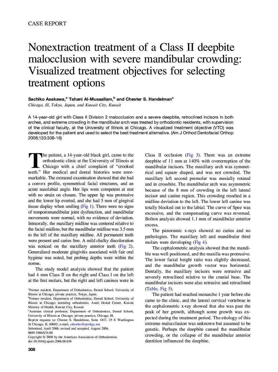 Nonextraction treatment of a Class II deepbite malocclusion with severe mandibular crowding: Visualized treatment objectives for selecting treatment options