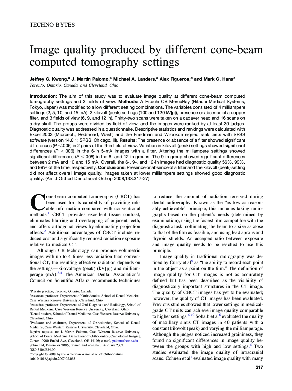 Image quality produced by different cone-beam computed tomography settings