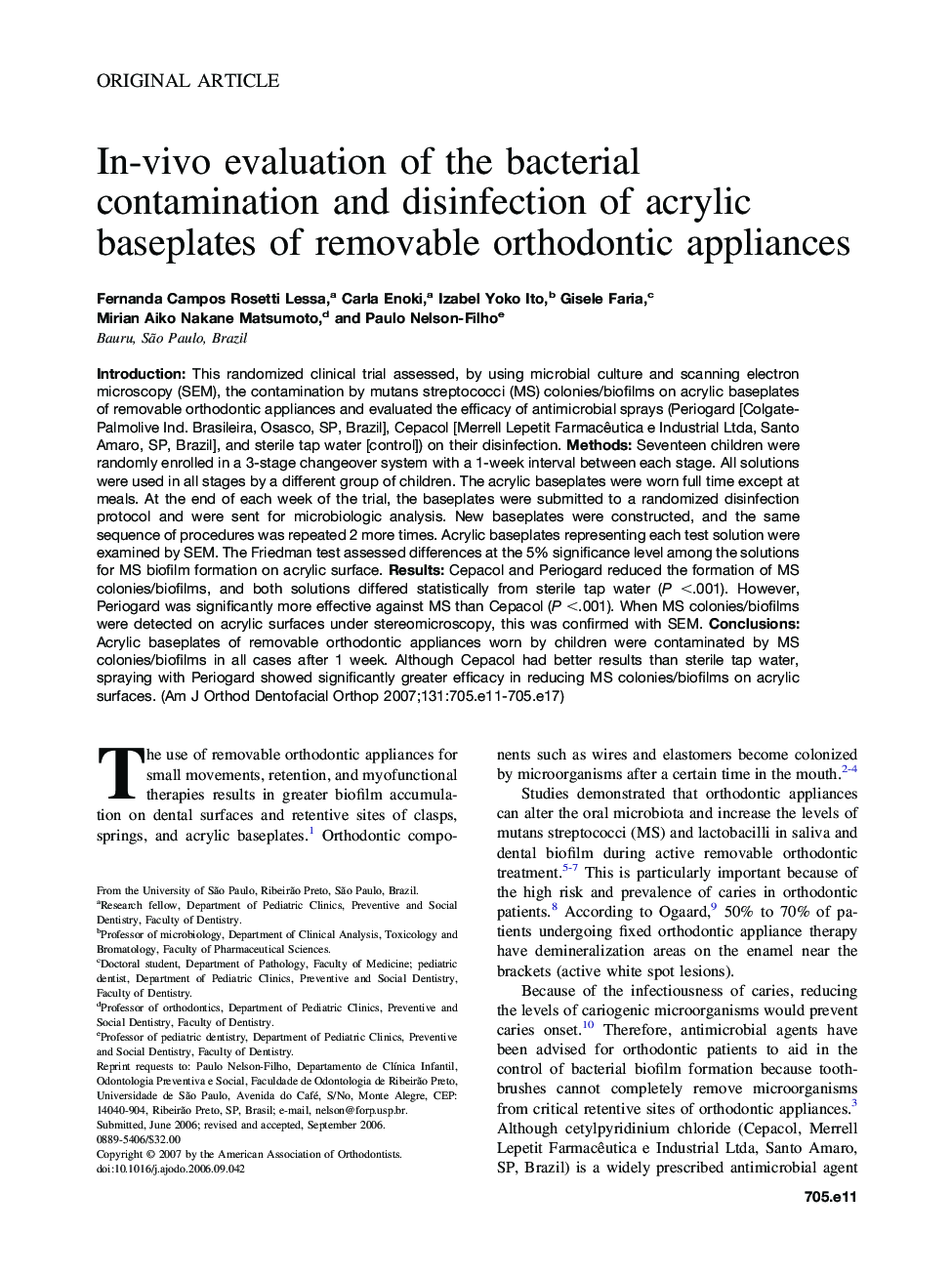 In-vivo evaluation of the bacterial contamination and disinfection of acrylic baseplates of removable orthodontic appliances