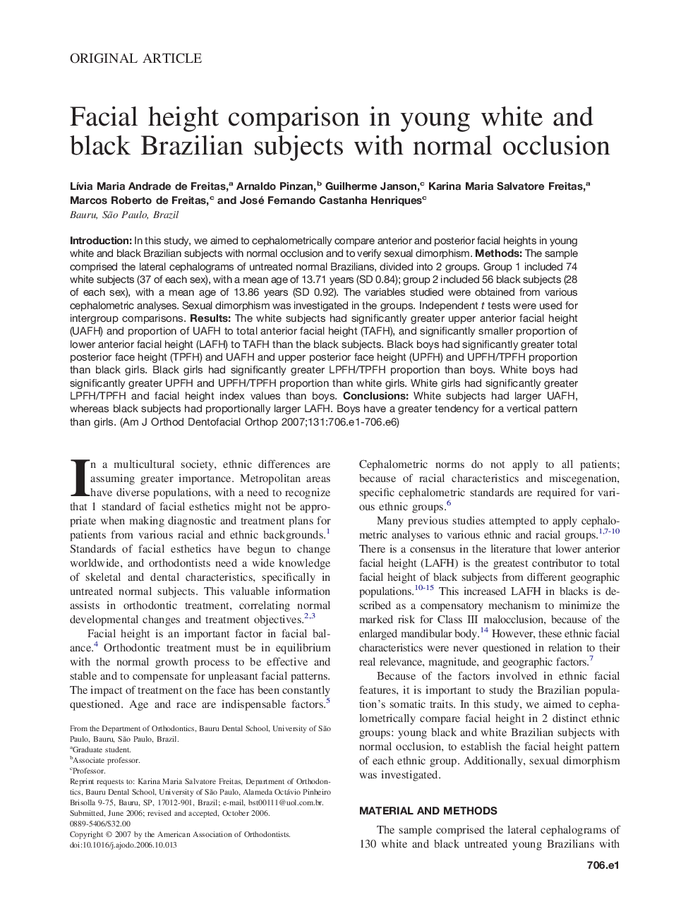 Facial height comparison in young white and black Brazilian subjects with normal occlusion