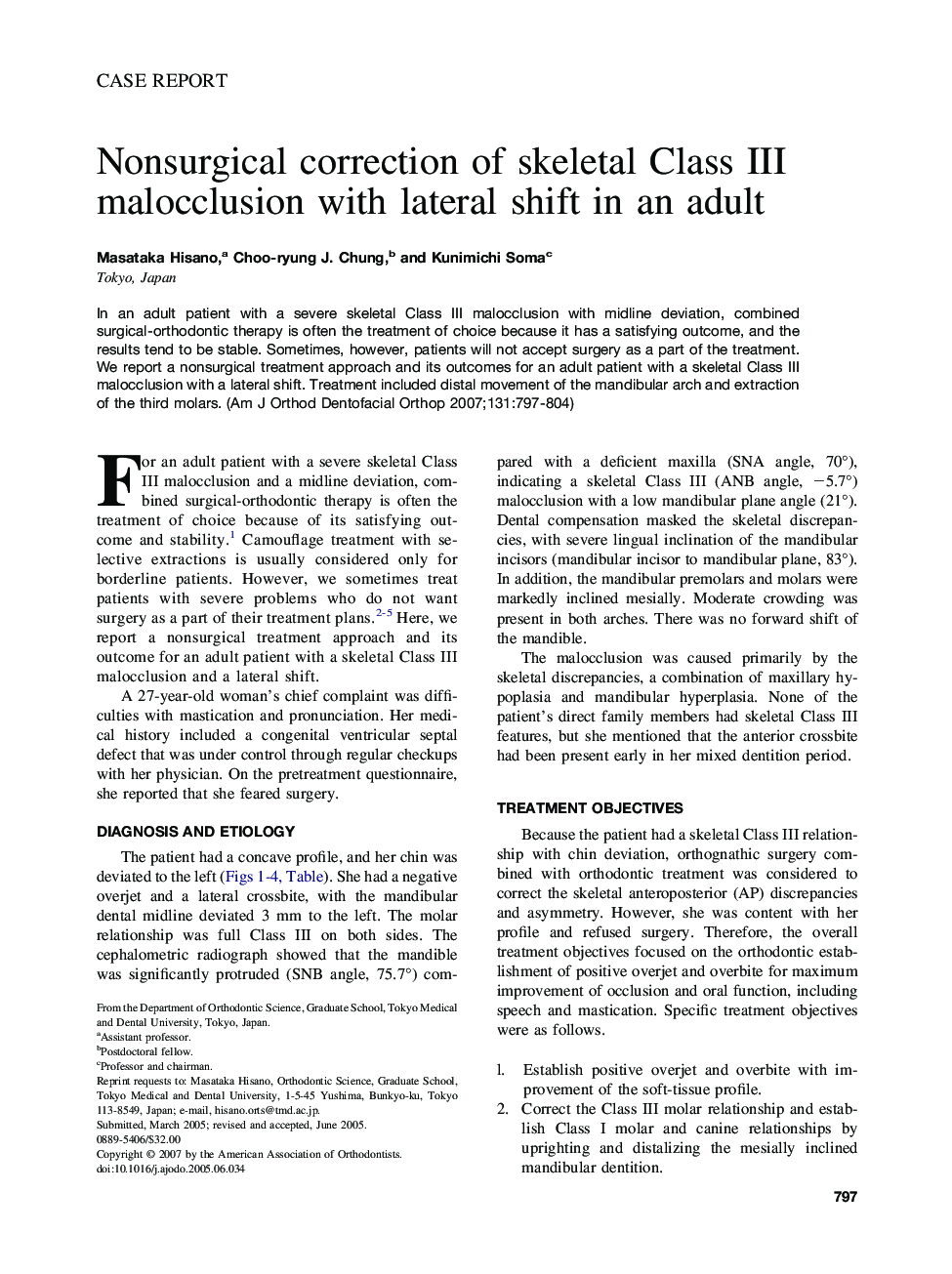 Nonsurgical correction of skeletal Class III malocclusion with lateral shift in an adult