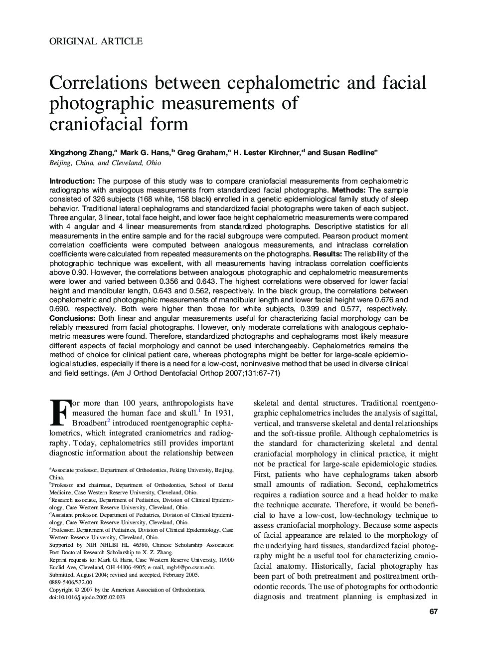 Correlations between cephalometric and facial photographic measurements of craniofacial form 