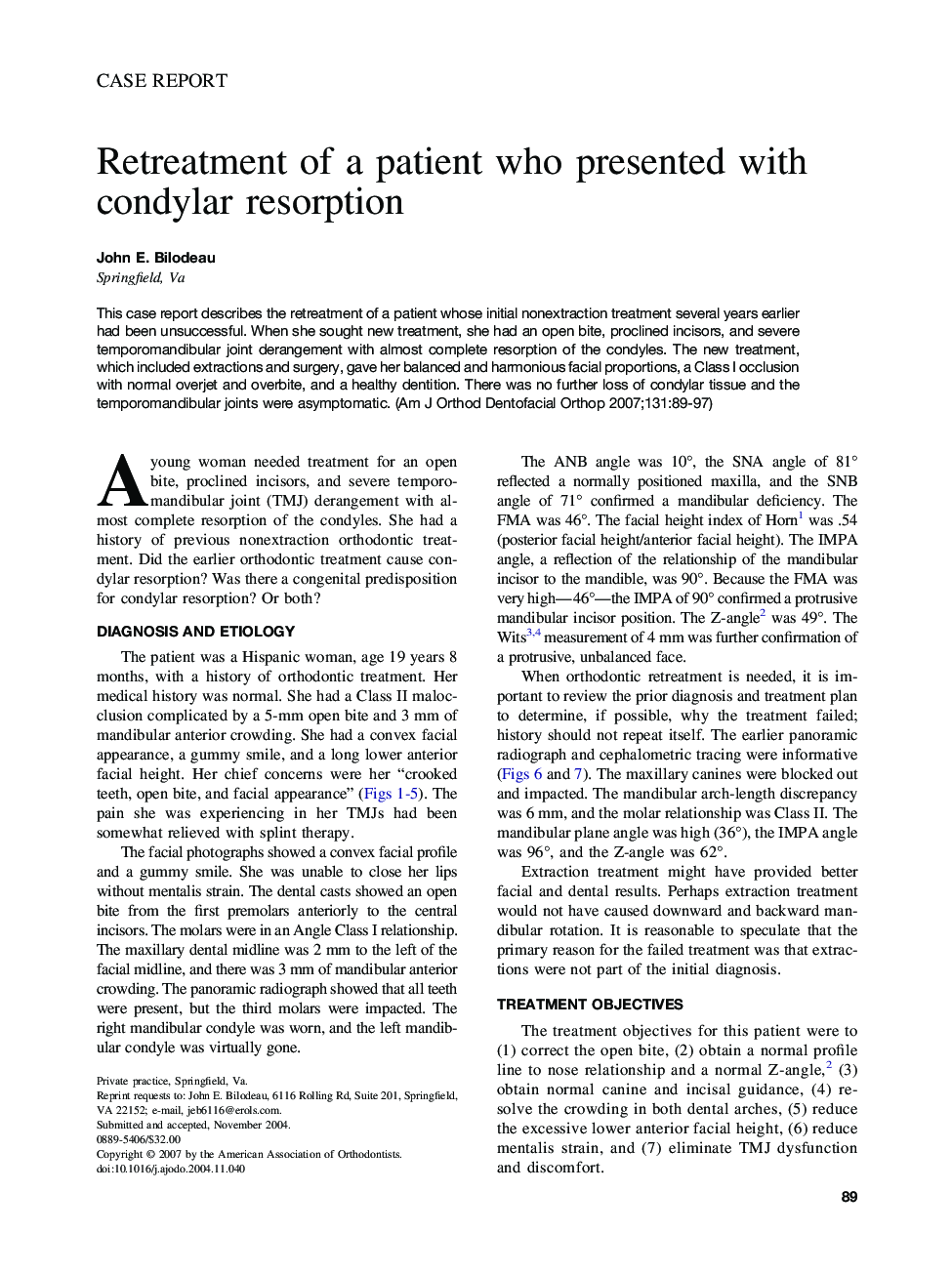 Retreatment of a patient who presented with condylar resorption