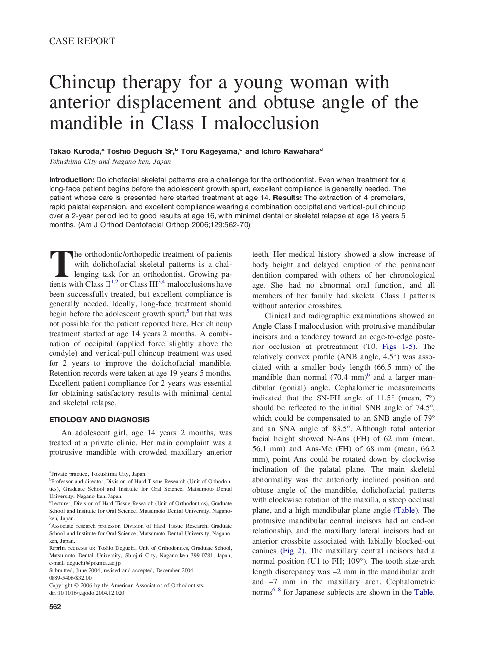 Chincup therapy for a young woman with anterior displacement and obtuse angle of the mandible in Class I malocclusion