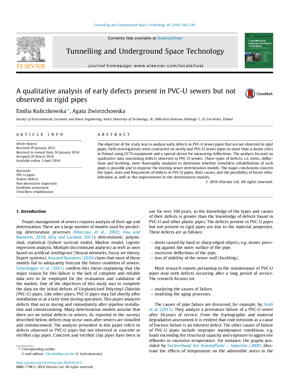 A qualitative analysis of early defects present in PVC-U sewers but not observed in rigid pipes