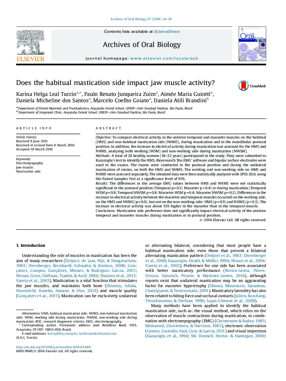 Does the habitual mastication side impact jaw muscle activity?