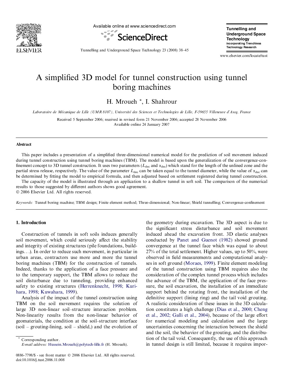 A simplified 3D model for tunnel construction using tunnel boring machines