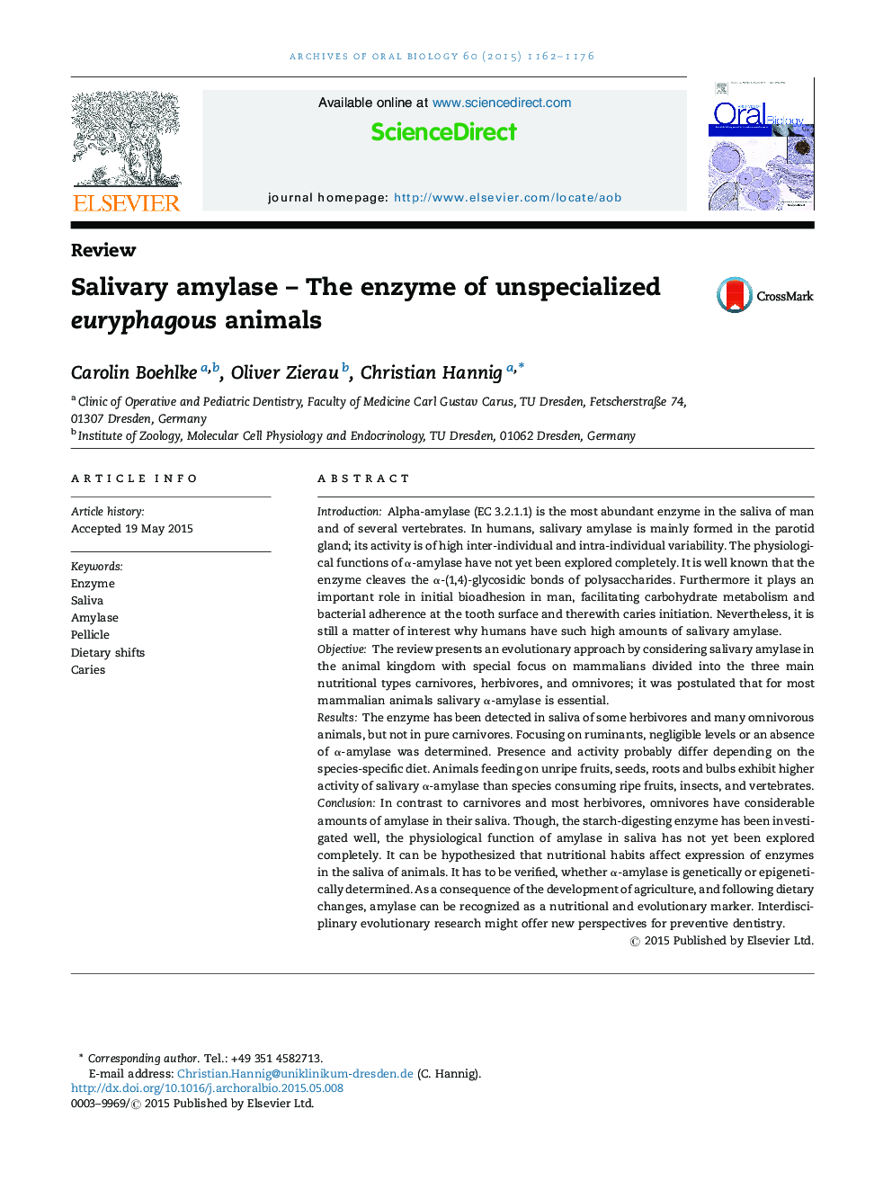 عکس صفحه اول مقاله: Salivary amylase – The enzyme of unspecialized euryphagous animals Salivary amylase – The enzyme of unspecialized euryphagous animals