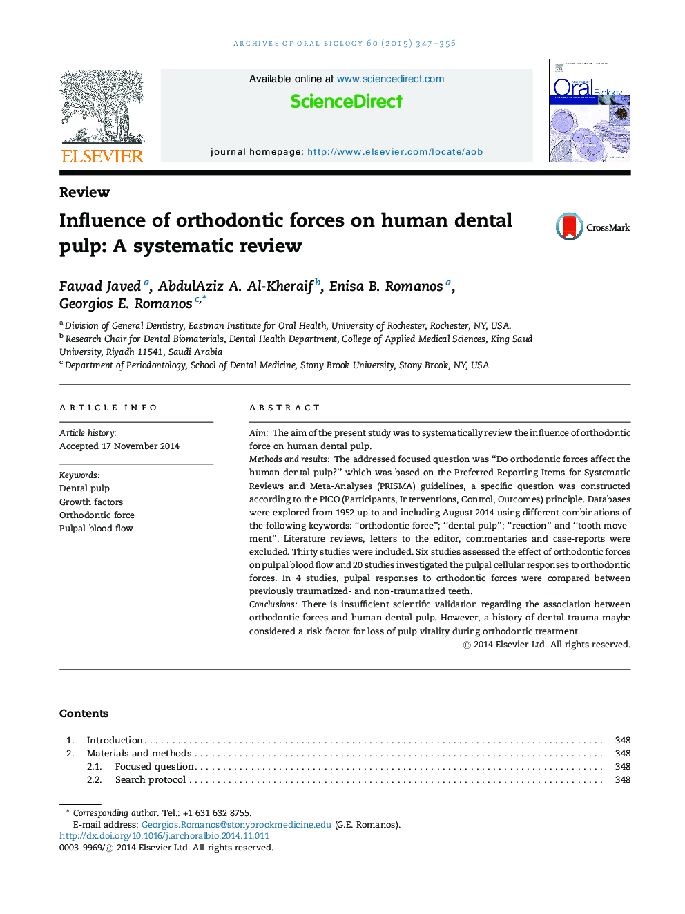 Influence of orthodontic forces on human dental pulp: A systematic review