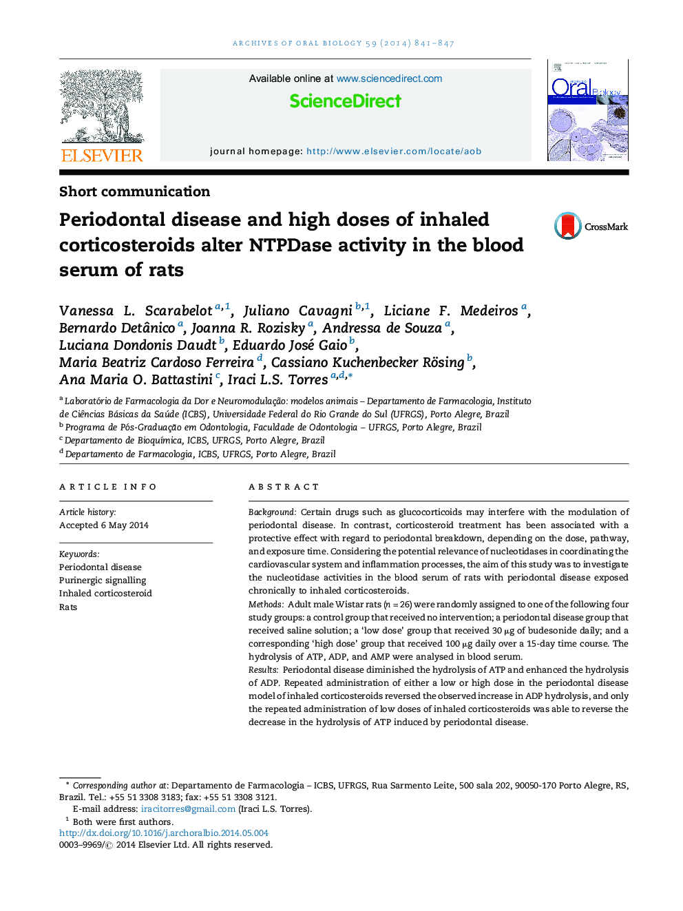 Periodontal disease and high doses of inhaled corticosteroids alter NTPDase activity in the blood serum of rats