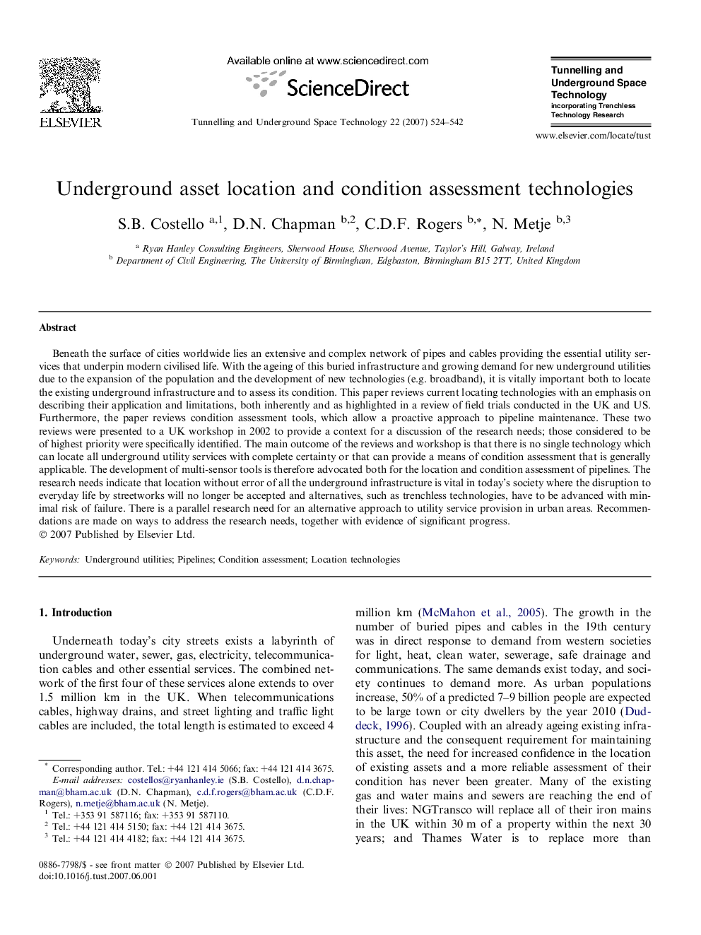 Underground asset location and condition assessment technologies