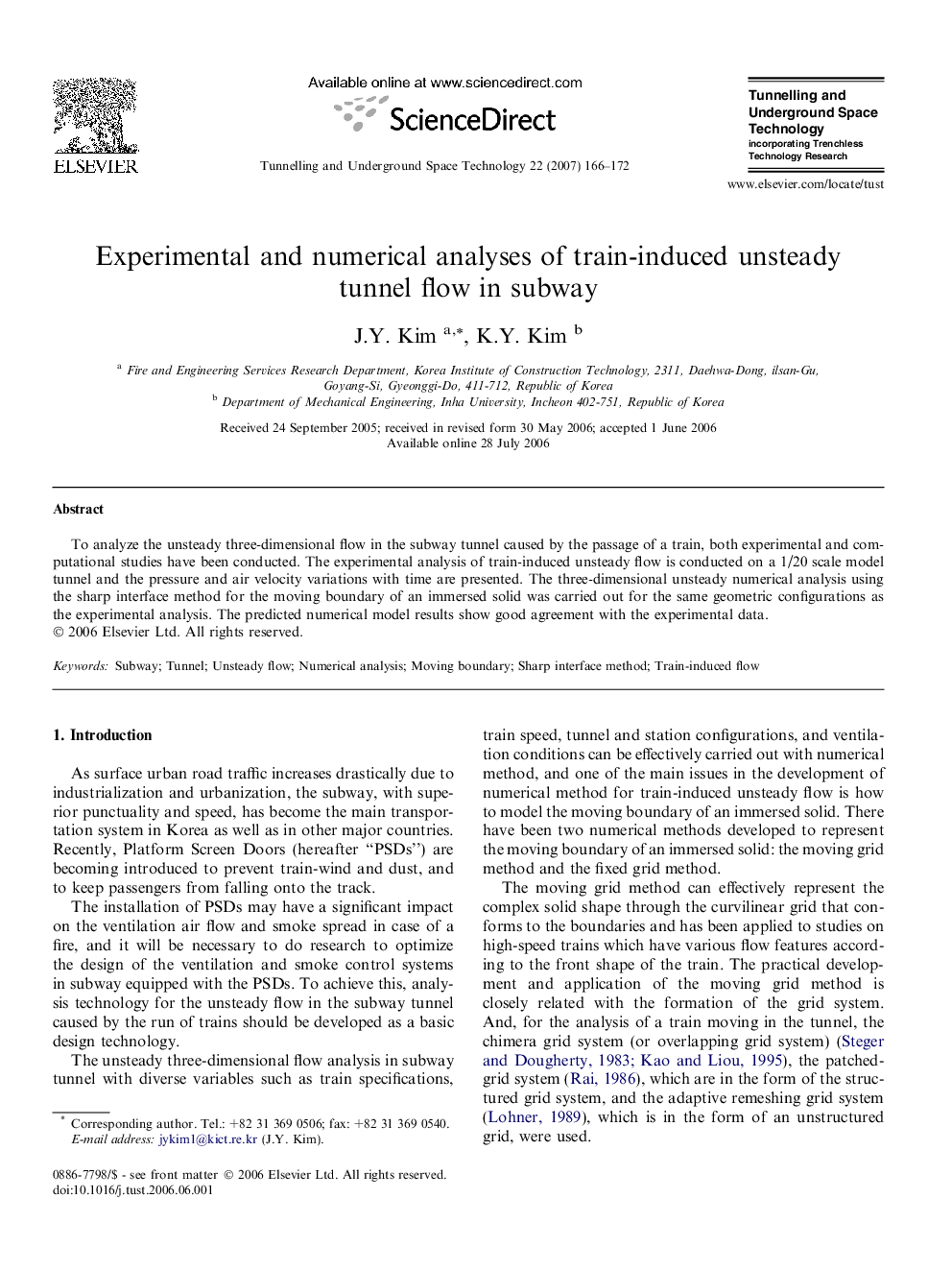 Experimental and numerical analyses of train-induced unsteady tunnel flow in subway