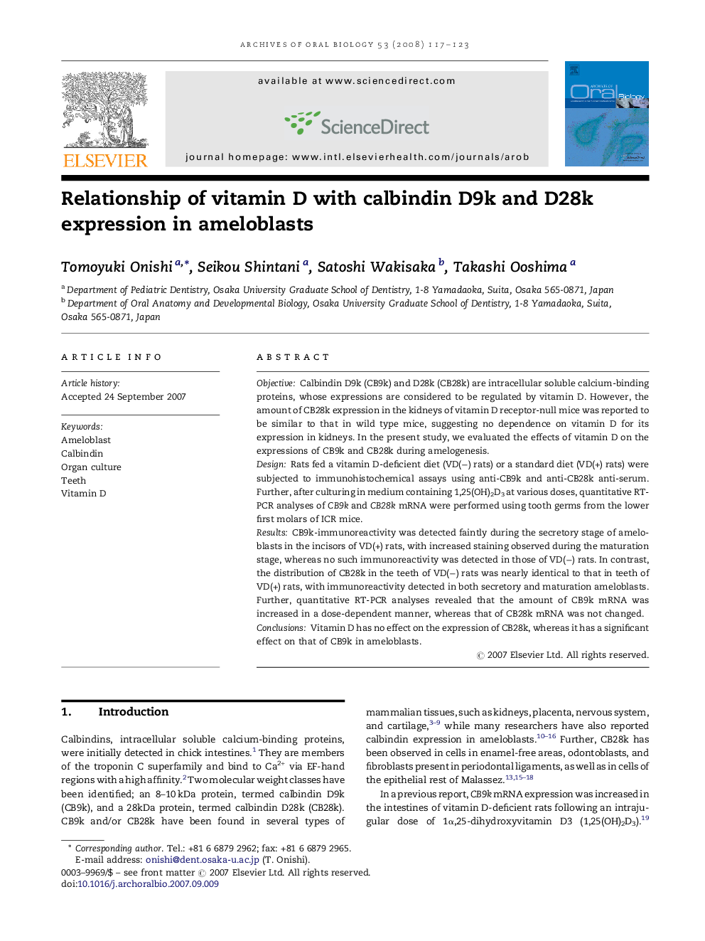 Relationship of vitamin D with calbindin D9k and D28k expression in ameloblasts