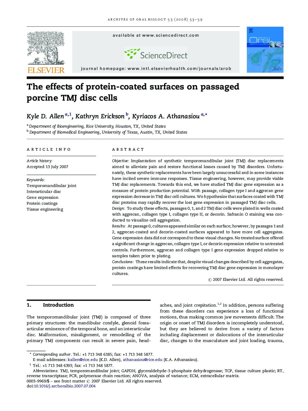 The effects of protein-coated surfaces on passaged porcine TMJ disc cells