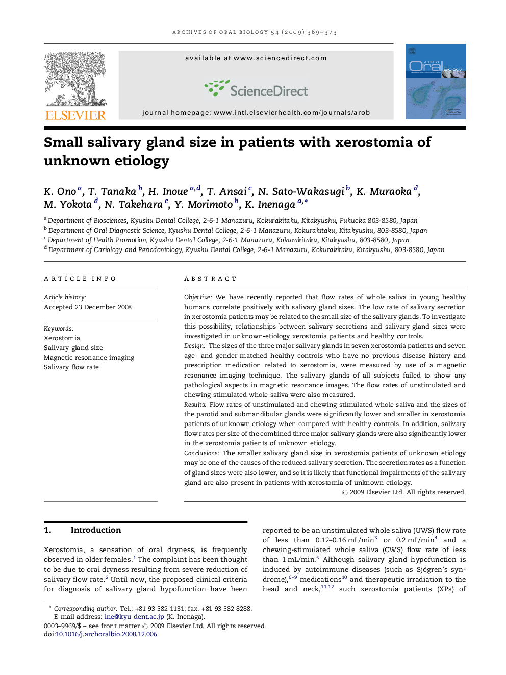 Small salivary gland size in patients with xerostomia of unknown etiology