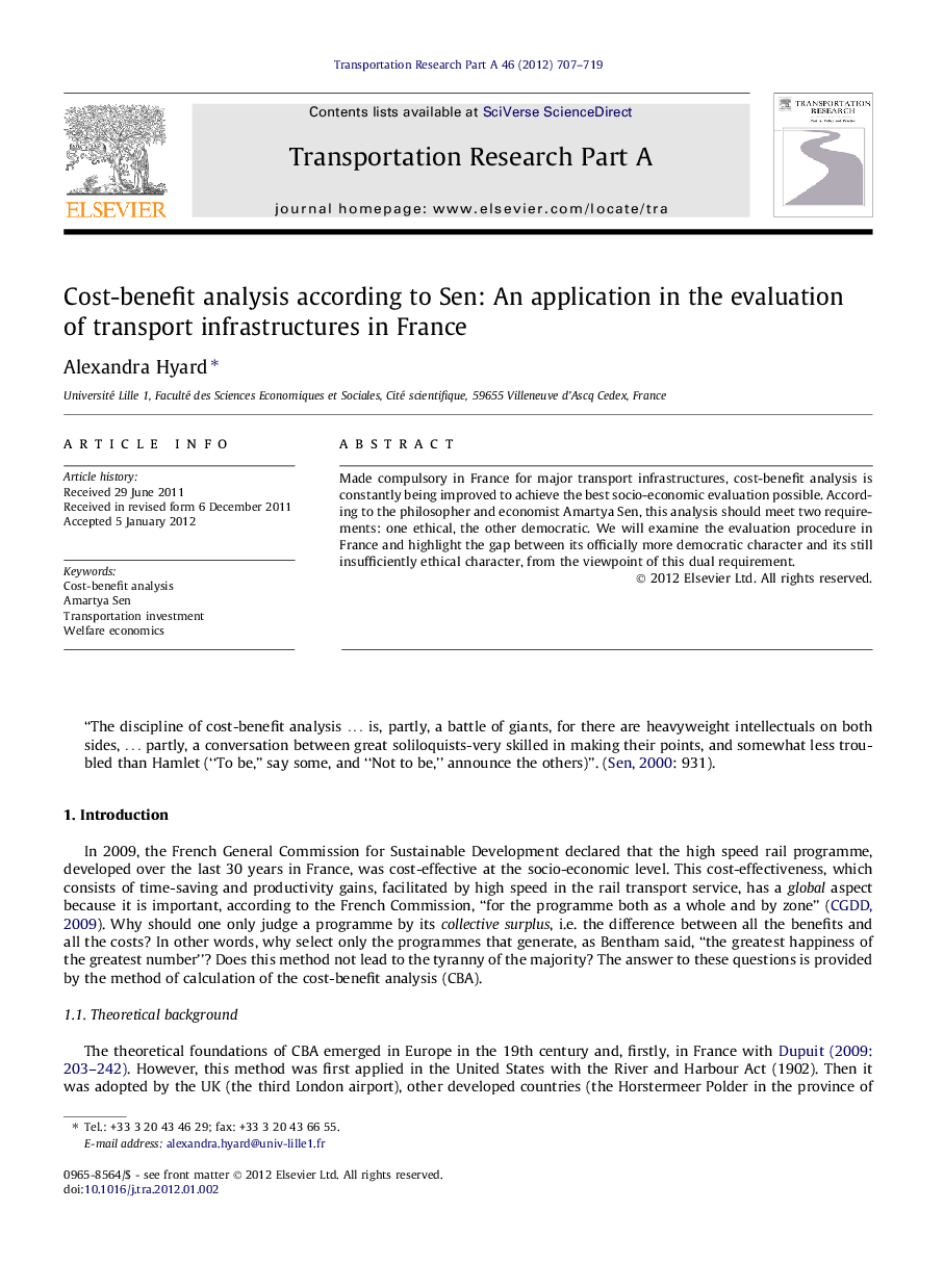 عکس صفحه اول مقاله: Cost-benefit analysis according to Sen: An application in the evaluation of transport infrastructures in France Cost-benefit analysis according to Sen: An application in the evaluation of transport infrastructures in France