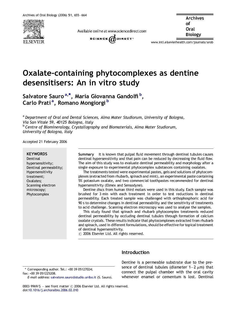 Oxalate-containing phytocomplexes as dentine desensitisers: An in vitro study