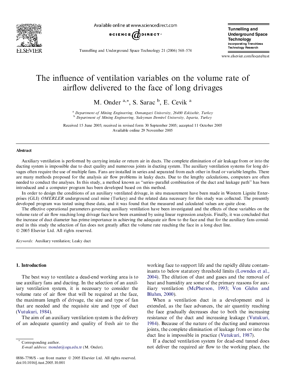 The influence of ventilation variables on the volume rate of airflow delivered to the face of long drivages