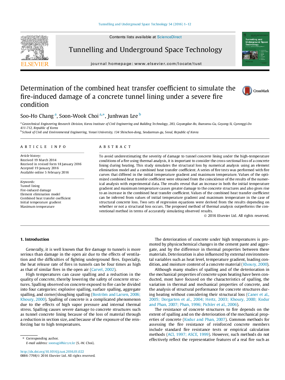 Determination of the combined heat transfer coefficient to simulate the fire-induced damage of a concrete tunnel lining under a severe fire condition