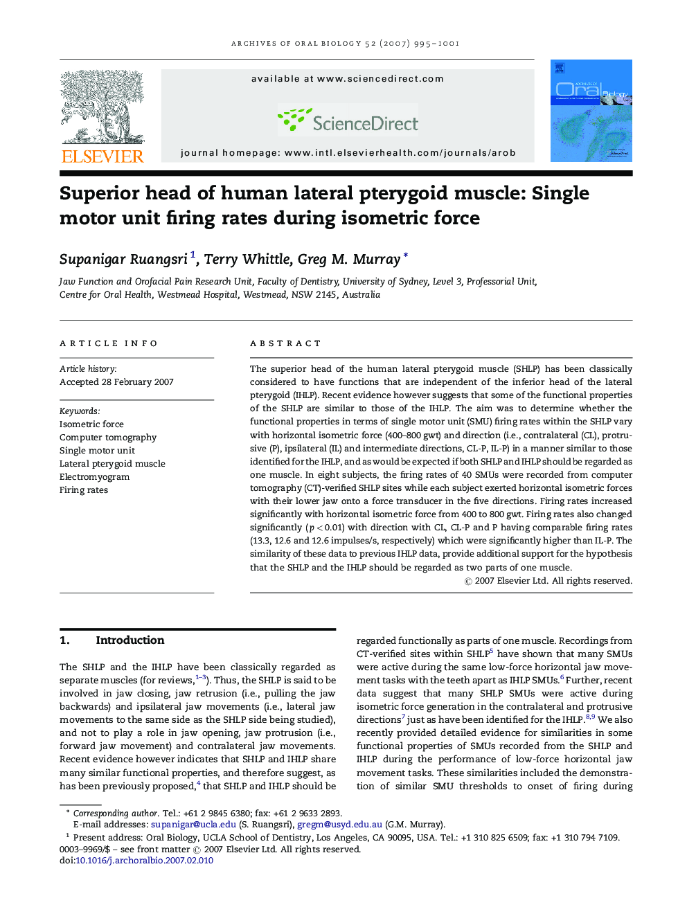 Superior head of human lateral pterygoid muscle: Single motor unit firing rates during isometric force