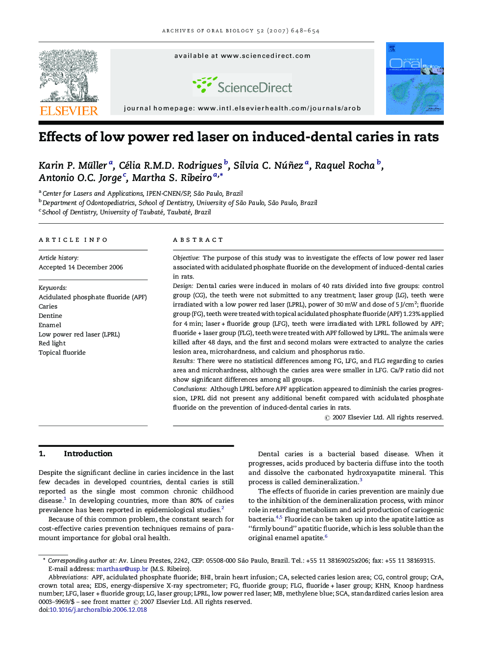 Effects of low power red laser on induced-dental caries in rats