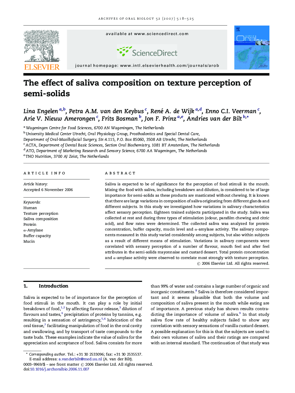 The effect of saliva composition on texture perception of semi-solids
