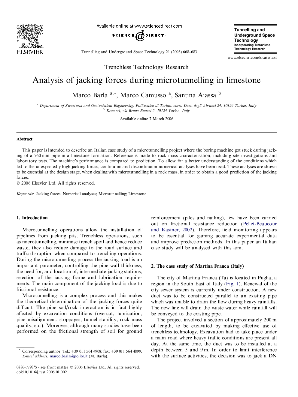 Analysis of jacking forces during microtunnelling in limestone