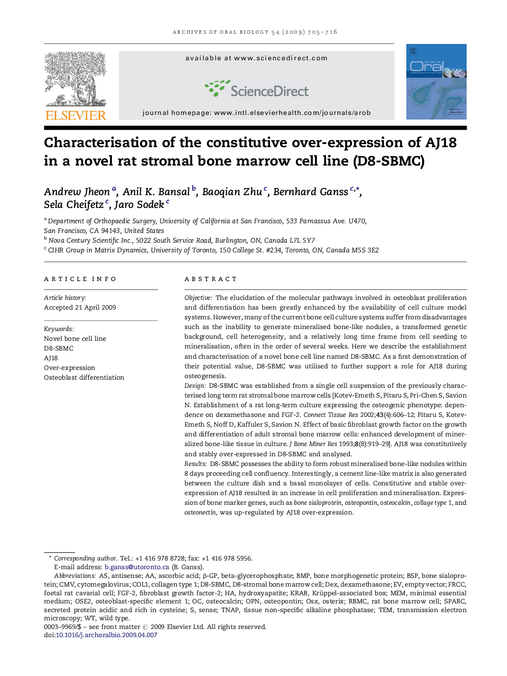 Characterisation of the constitutive over-expression of AJ18 in a novel rat stromal bone marrow cell line (D8-SBMC)