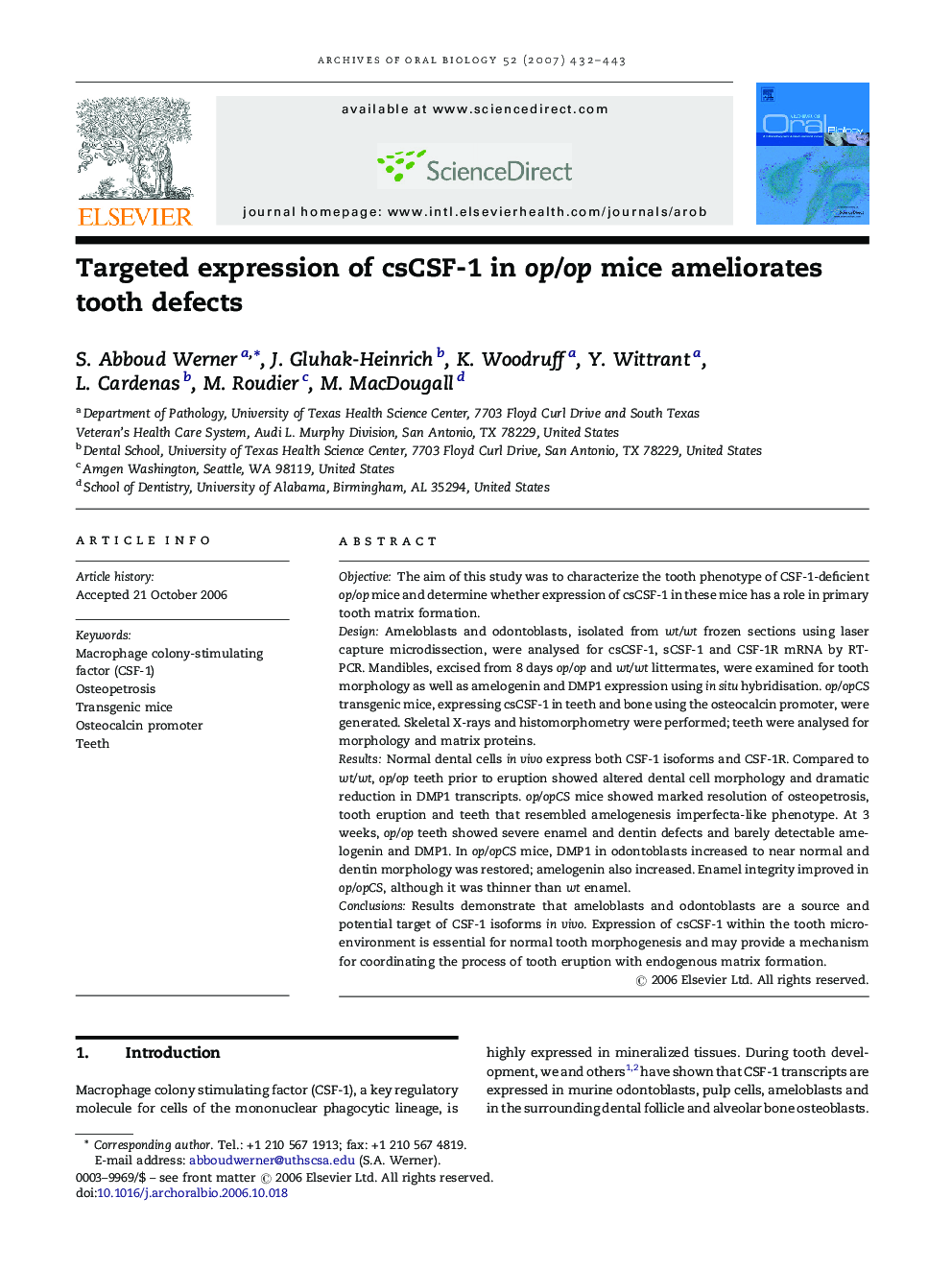 Targeted expression of csCSF-1 in op/op mice ameliorates tooth defects