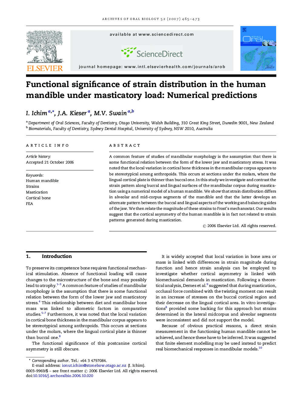 Functional significance of strain distribution in the human mandible under masticatory load: Numerical predictions