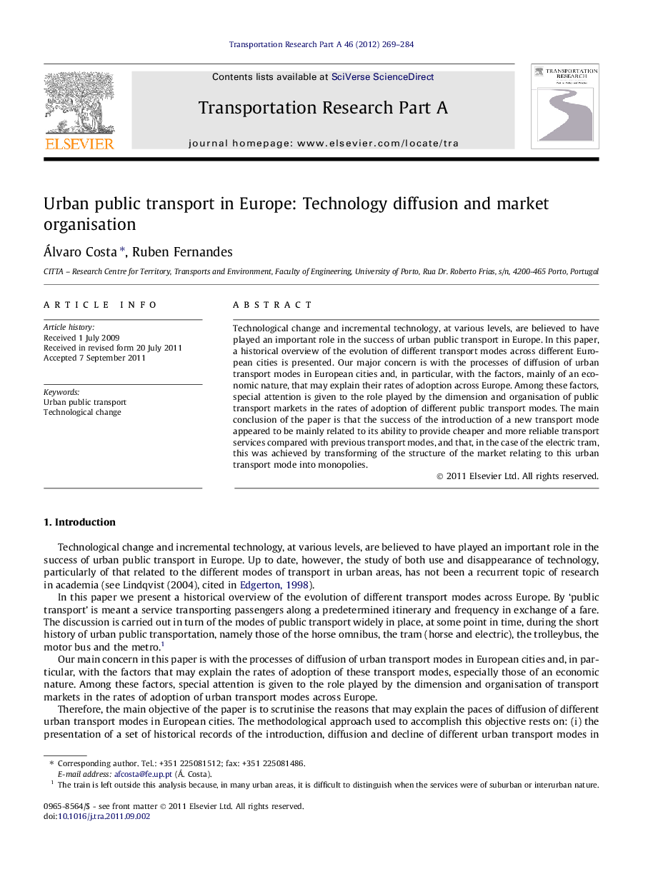 Urban public transport in Europe: Technology diffusion and market organisation