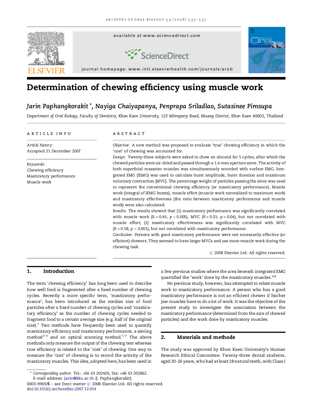 Determination of chewing efficiency using muscle work