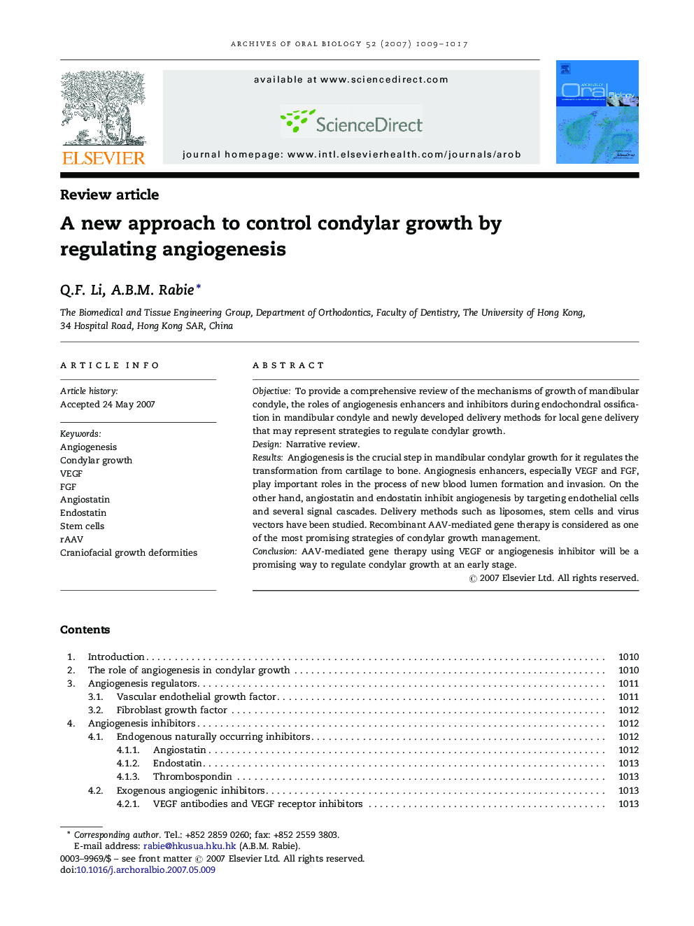 A new approach to control condylar growth by regulating angiogenesis