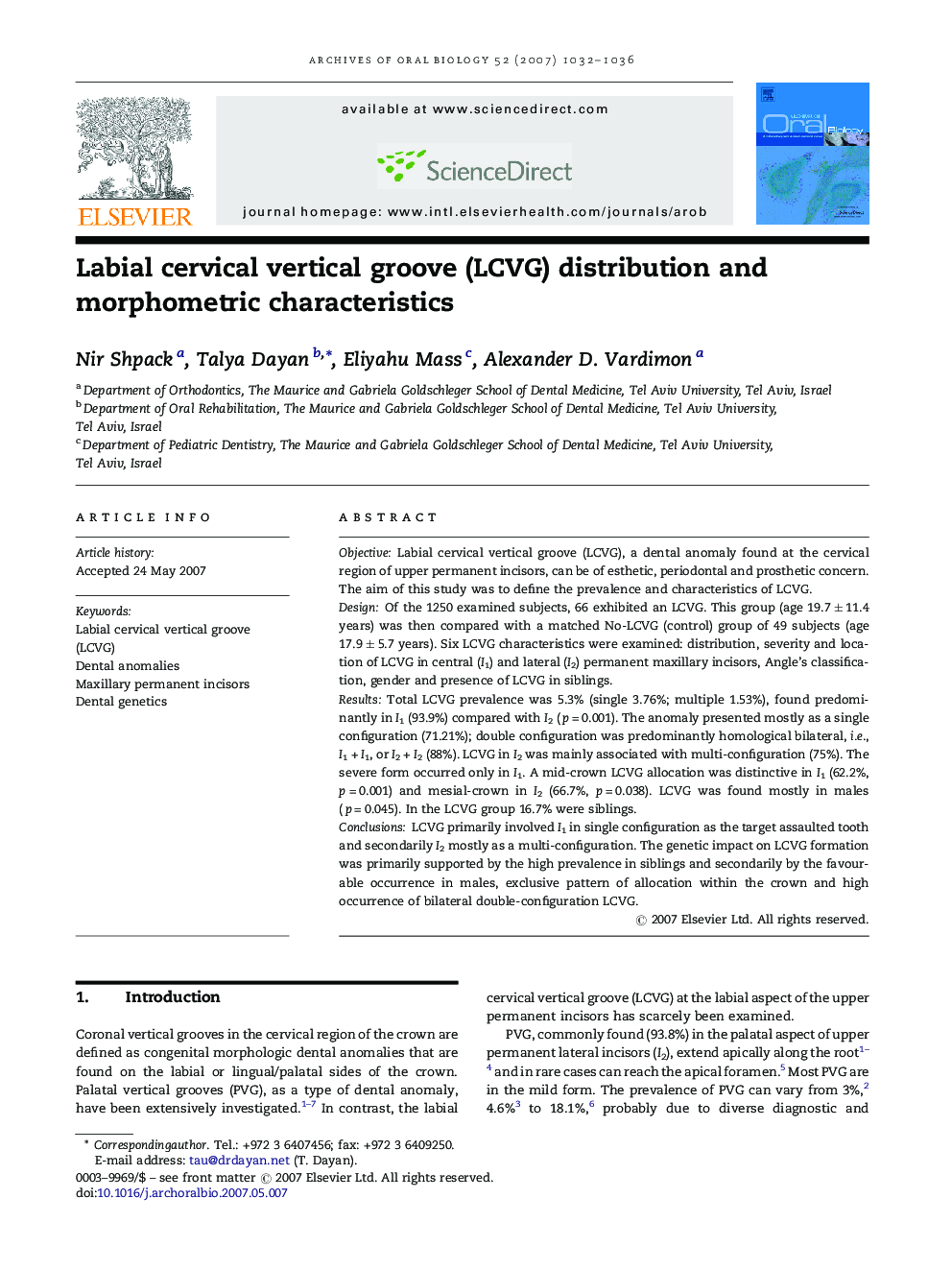 Labial cervical vertical groove (LCVG) distribution and morphometric characteristics