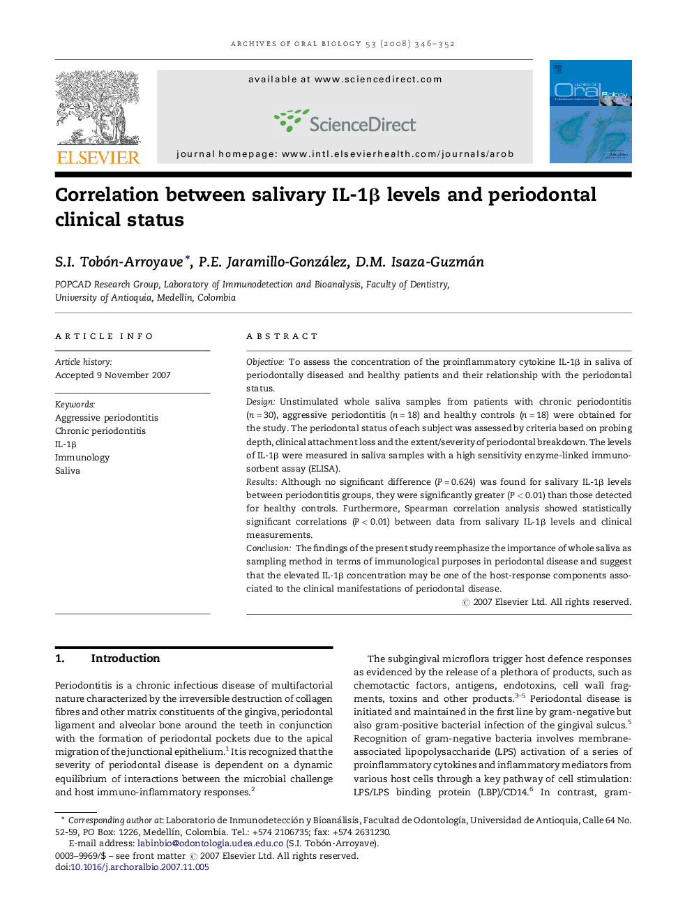 Correlation between salivary IL-1β levels and periodontal clinical status