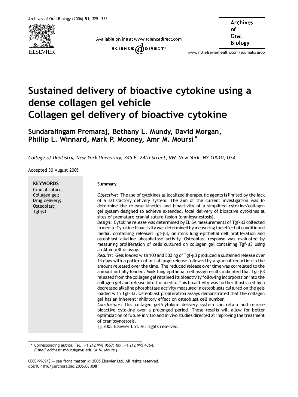 Sustained delivery of bioactive cytokine using a dense collagen gel vehicle